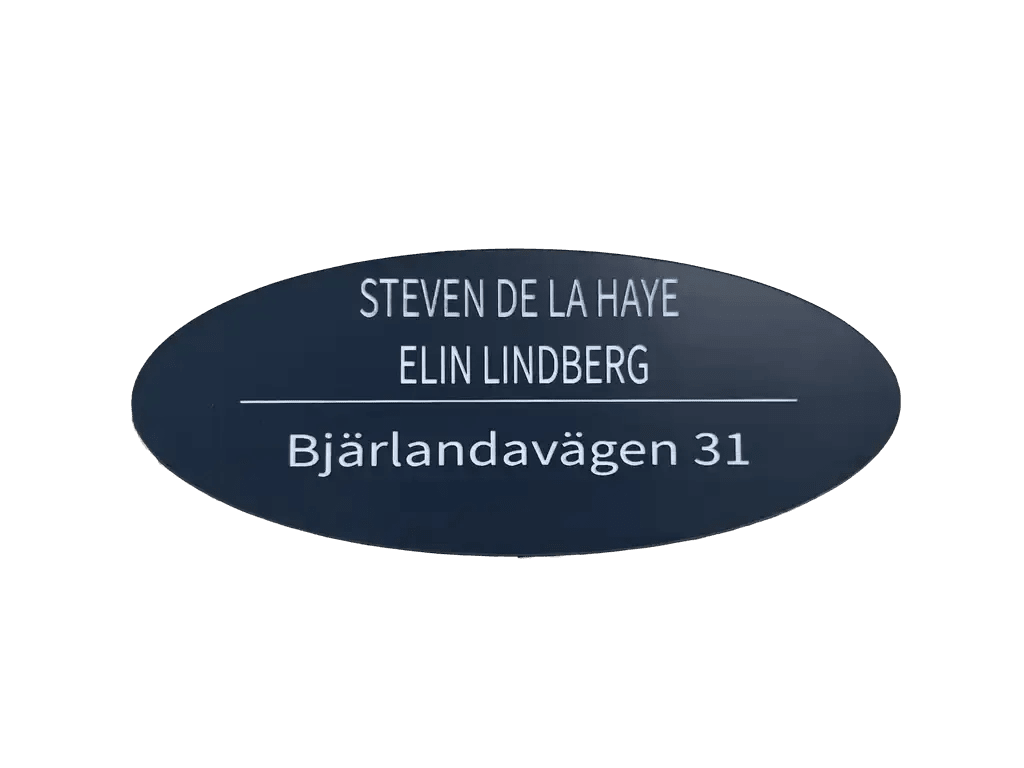 Grå brevlådeskylt med egen text – Personlig namnskylt - Engwek.se
