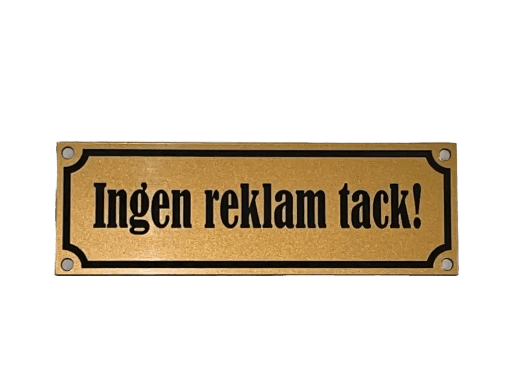 Ingen reklam tack-skylt – 150 × 50 mm till brevlåda & dörr - Engwek.se