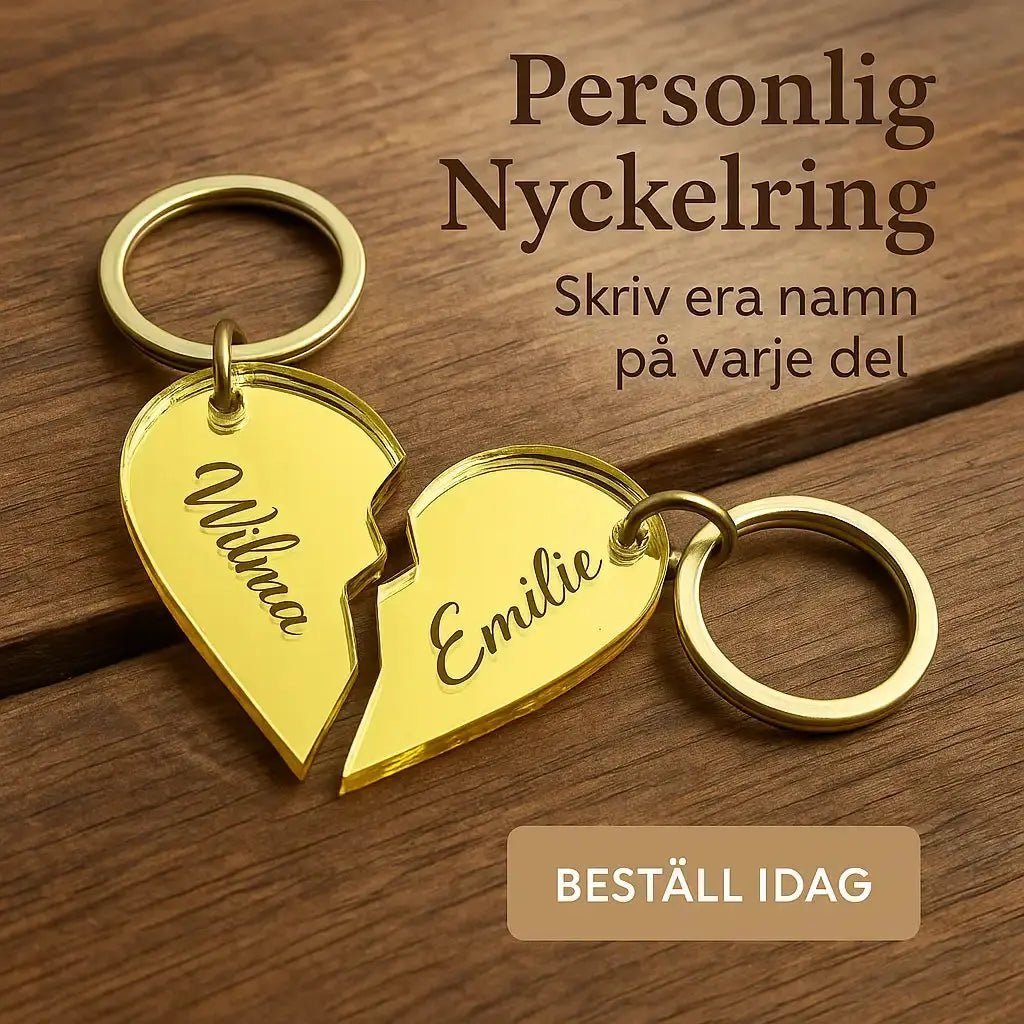 Nyckelring - 2 st halva hjärtan med namn i - Engwek.se