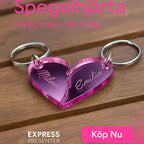 Nyckelring - 2 st halva hjärtan med namn i spegelplast (rosa) - Engwek.se