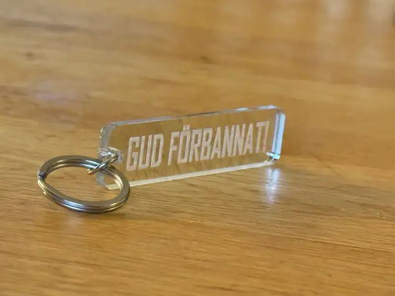 Nyckelring | “Gud förbannat” i Silver spegelplast - ByEngwek