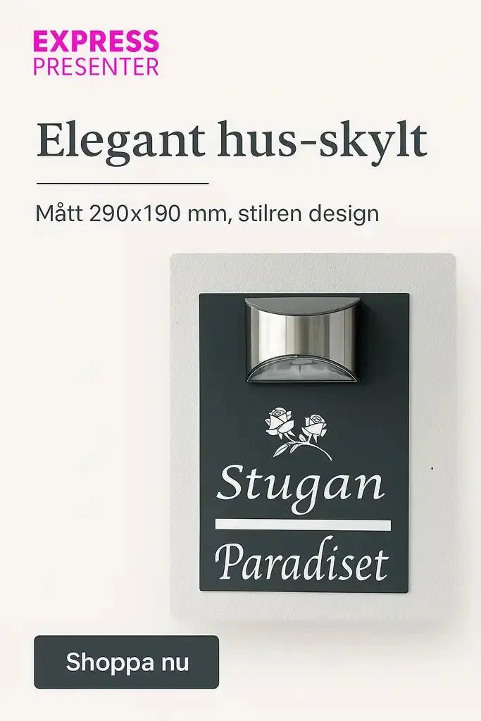 Personlig husskylt i elegant grå design - Express - presenter