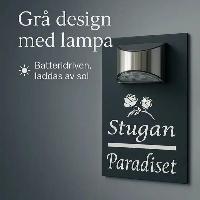 Personlig husskylt i elegant grå design - Express - presenter